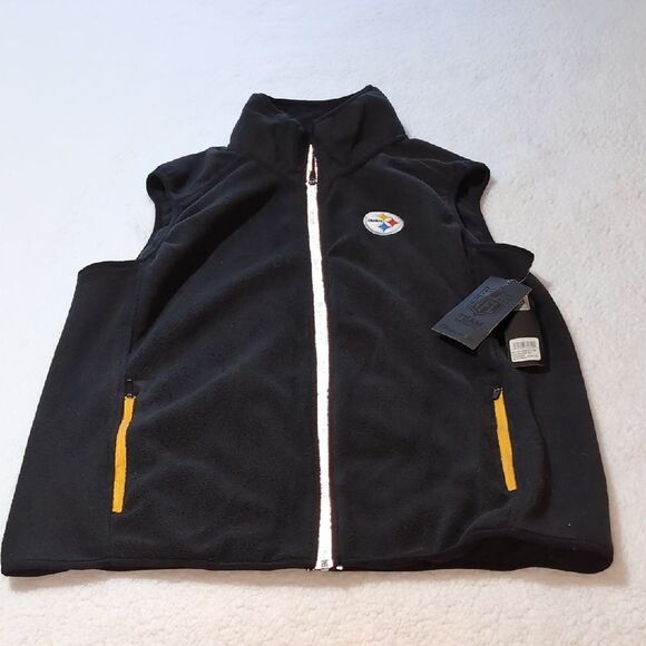 NWT NFL Black and Gold Mens Fleece Vest Large - Picture 1 of 10